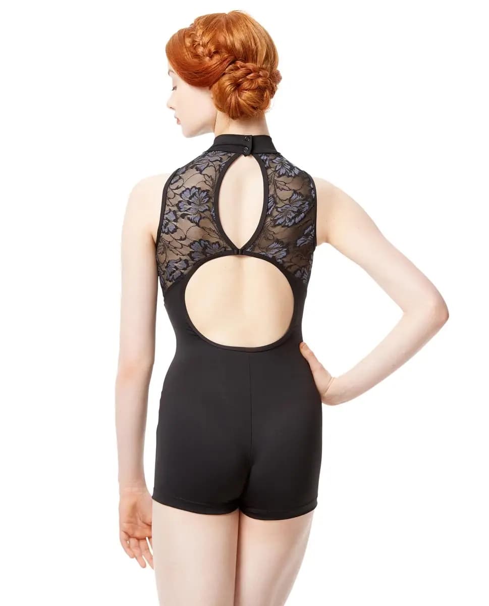Women Colored Lace Mock Neck Biketard Elsa