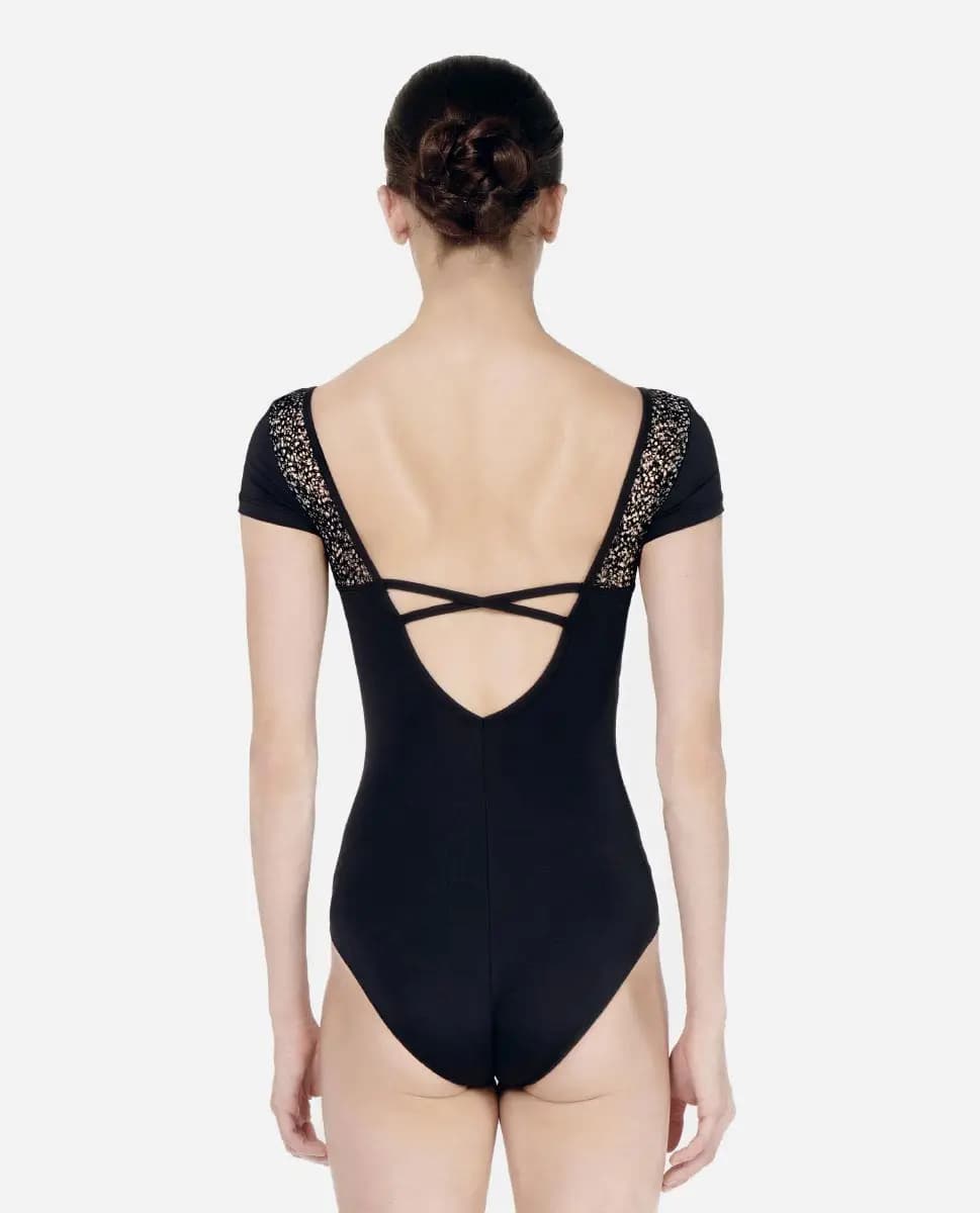 Cap Sleeve Flocked Mesh Leotard Melody