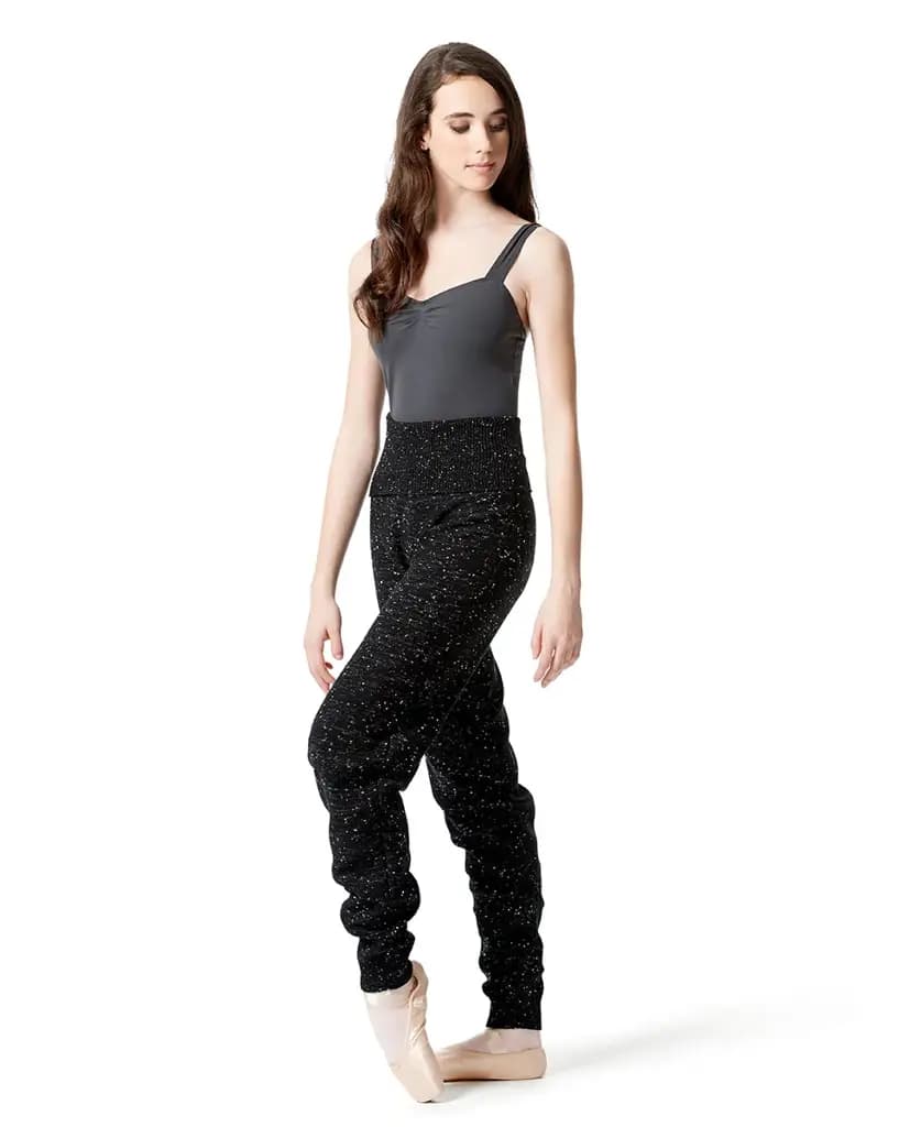 Knitted High Waist Raw Melange Warm Up Pants