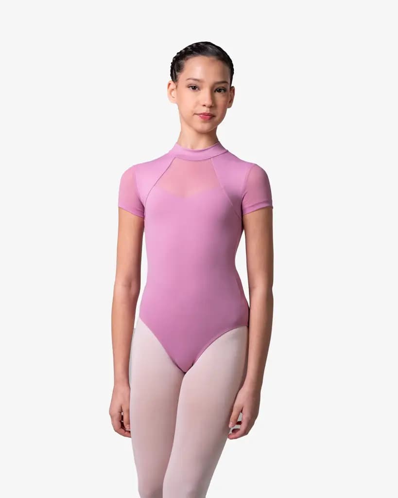 Girls Mock Neck Short Sleeve Dance Leotard Ellie