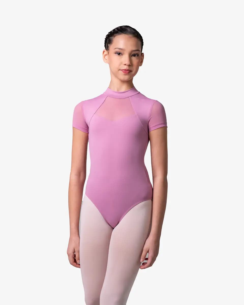 Girls Mock Neck Short Sleeve Dance Leotard Ellie