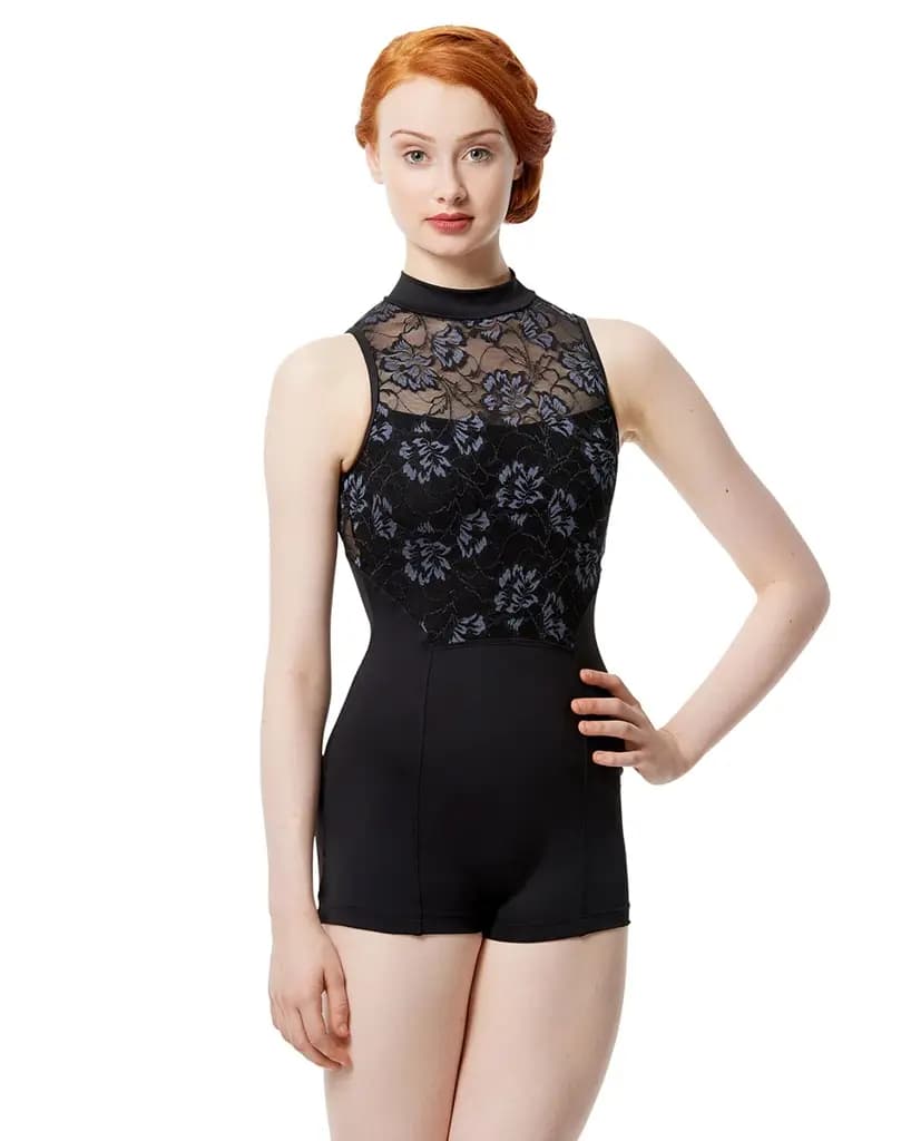 Women Colored Lace Mock Neck Biketard Elsa
