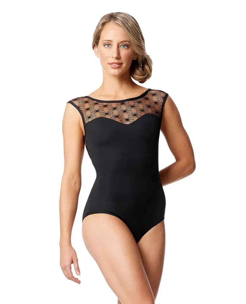 Mesh Yoke Caps Leotard Jessamyn